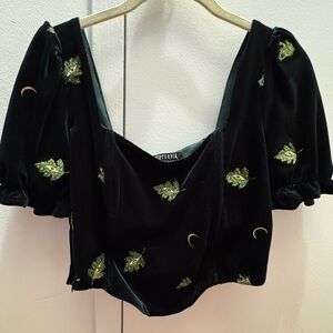 Disturbia Forest Green velvet corset top size 8 embroidered